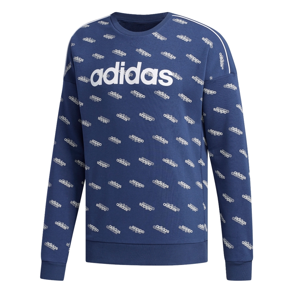 Adidas Favorite Trefoil Tech Indigo Blue All Over Print Logo Sweatshirt Sweater - Picture 13 of 14